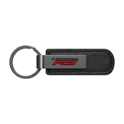 Chevrolet Camaro RS Black Chrome Metal Plate Black PU Leather Key Chain