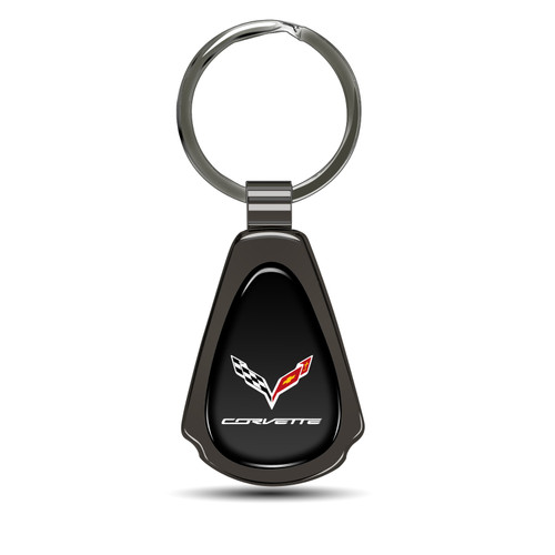 Chevrolet Corvette C7 Black Dome Gunmetal Black Metal Teardrop Key Chain