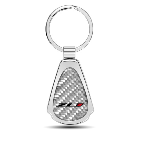 Chevrolet Camaro ZL1 Real Silver Dome Carbon Fiber Chrome Metal Teardrop Key Chain