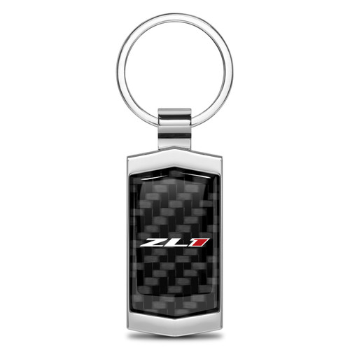 Chevrolet Camaro ZL1 Real Black Carbon Fiber Chrome Metal Case Key Chain
