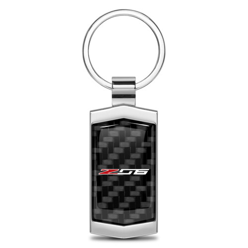 Chevrolet Corvette C7 Z06 Real Black Carbon Fiber Chrome Metal Case Key Chain