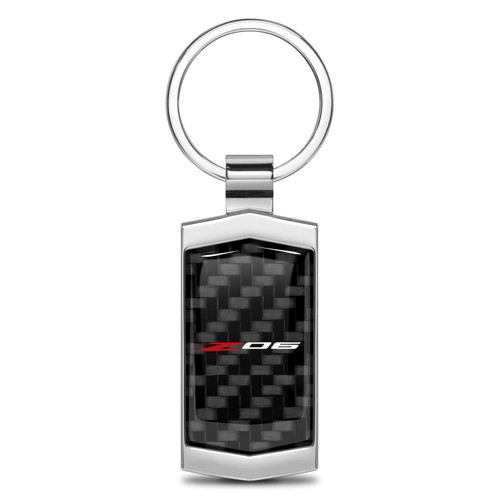 Chevrolet Corvette C8 Z06 Real Black Carbon Fiber Chrome Metal Case Key Chain