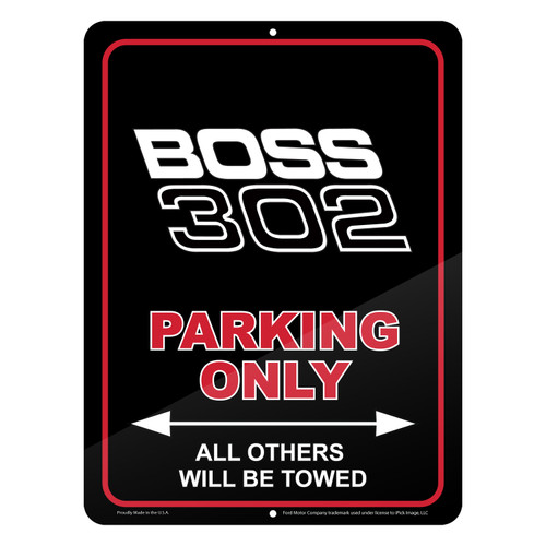 Ford Mustang Boss 302 12" x 9" Parking Only Sign in Black Glassy Aluminum