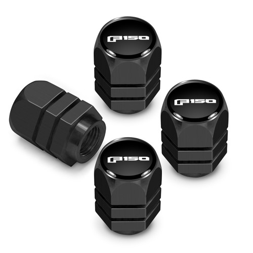Ford F-150 2015 up in Black on Black Hexagon Shape Aluminum Tire Valve Stem Caps