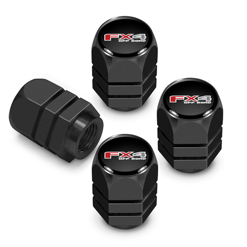 Ford F-150 FX4 Off Road in Black on Black Hexagon Shape Aluminum Tire Valve Stem Caps