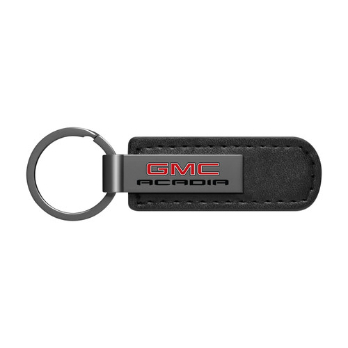 GMC Acadia Black Chrome Metal Plate Black PU Leather Key Chain