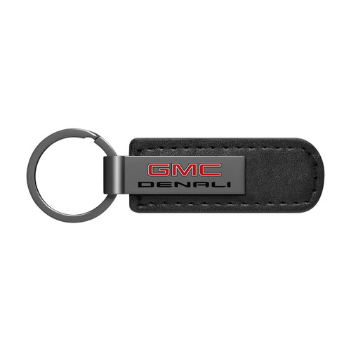 GMC Denali Black Chrome Metal Plate Black PU Leather Key Chain