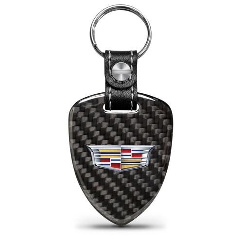 Cadillac Crest Logo Real Black Carbon Fiber Large Shield-Style Key Chain