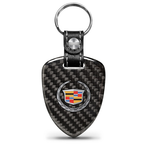 Cadillac Logo Real Black Carbon Fiber Large Shield-Style Key Chain