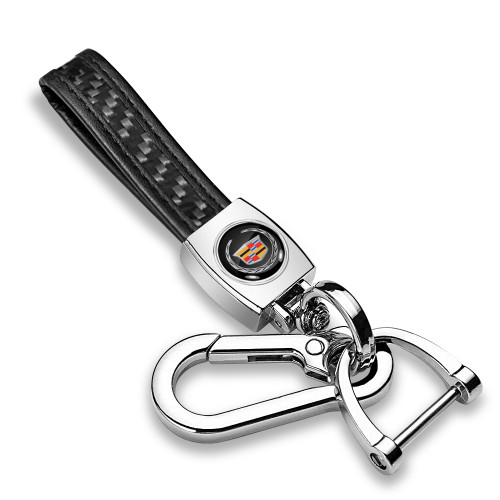 Cadillac Logo Real Black Carbon Fiber Strap Chrome Finish Hook Key Chain
