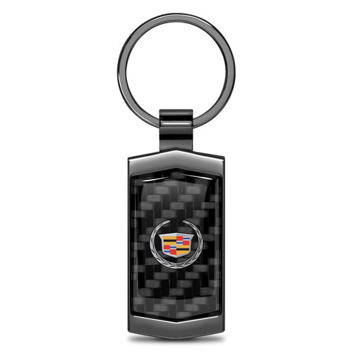Cadillac Logo Real Black Carbon Fiber Gunmetal Black Case Key Chain