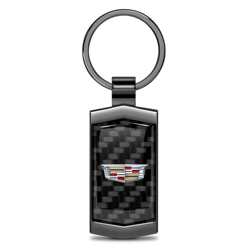 Cadillac Crest Logo Real Black Carbon Fiber Gunmetal Black Case Key Chain