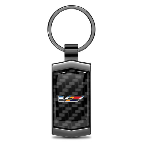 Cadillac V Logo Real Black Carbon Fiber Gunmetal Black Case Key Chain