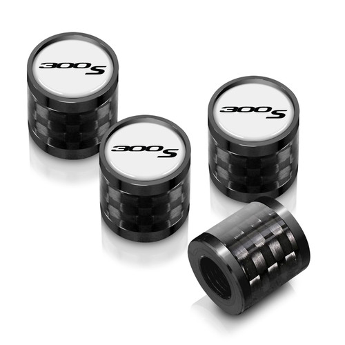 Chrysler 300S Logo in White on Real Carbon Fiber Barrel Black Aluminum Tire Valve Stem Caps
