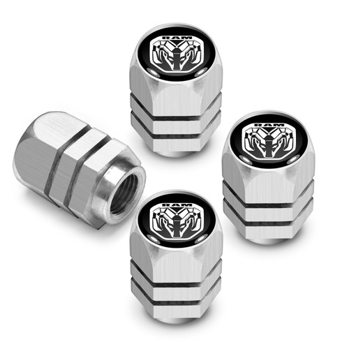 RAM 2019 Logo in Black on Silver Hexagon Shape Aluminum Tire Valve Stem Caps