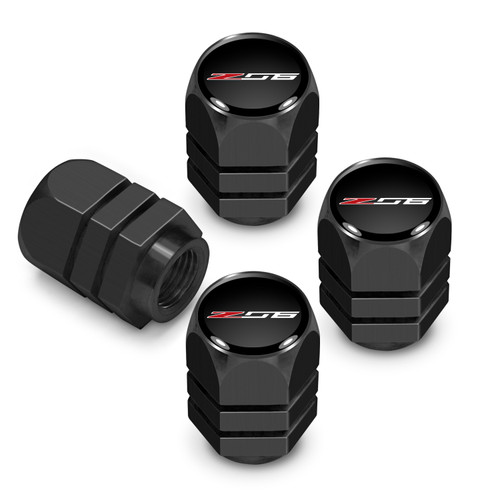 Chevrolet Corvette C7 Z06 Logo in Black on Black Hexagon Shape Aluminum Tire Valve Stem Caps Chevrolet Corvette C7 Z06 Logo in Black on Black Hexagon Shape Aluminum Tire Valve Stem Caps