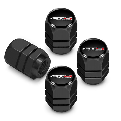 GMC AT4 Logo in Black on Black Hexagon Shape Aluminum Tire Valve Stem Caps