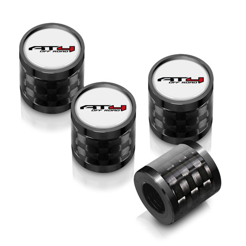 GMC AT4 Logo in White on Real Carbon Fiber Barrel Black Aluminum Tire Valve Stem Caps