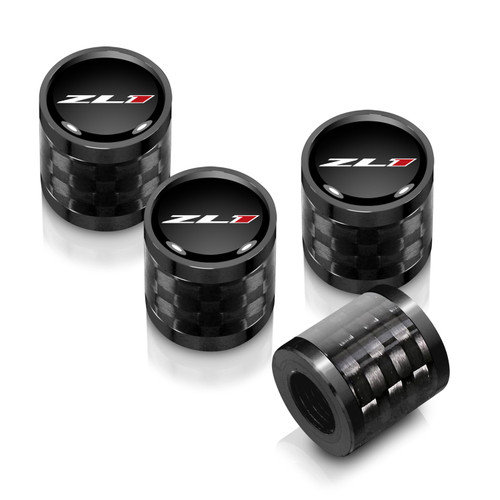 Chevrolet Camaro ZL1 Logo in Black on Real Carbon Fiber Barrel Black Aluminum Tire Valve Stem Caps