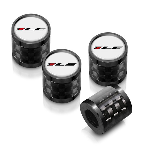 Chevrolet Camaro 1LE Logo in White on Real Carbon Fiber Barrel Black Aluminum Tire Valve Stem Caps