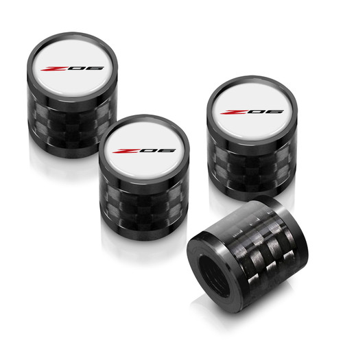 Chevrolet Corvette C8 Z06 Logo in White on Real Carbon Fiber Barrel Black Aluminum Tire Valve Stem Caps