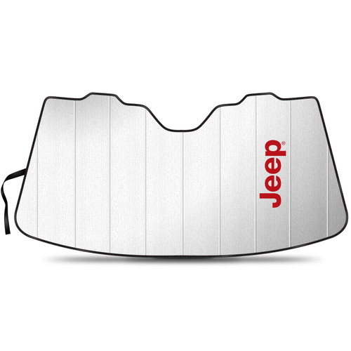 Jeep Logo in Red Universal Fit Enforced Stand-Up Auto Windshield Sun Shade at Jumbo Size 59"x 30"