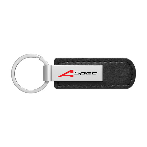 Acura A-Spec Logo Black PU Leather Strap Silver Metal Bar UV Printed Logo Key Chain
