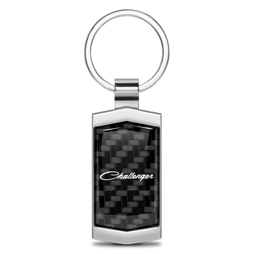 Dodge Challenger Classic Real Black Carbon Fiber Chrome Metal Case Key Chain