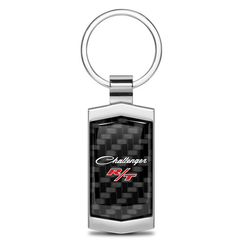 Dodge Challenger R/T Classic Real Black Carbon Fiber Chrome Metal Case Key Chain