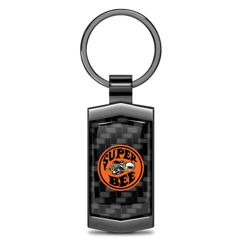 Dodge Super-Bee Logo Real Black Carbon Fiber Gunmetal Black Metal Case Key Chain