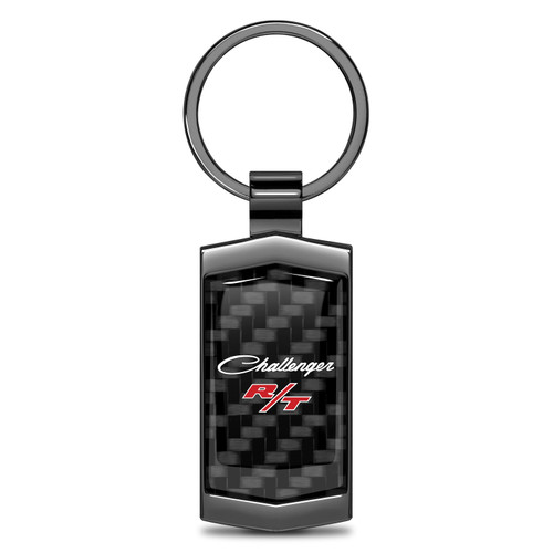 Dodge Challenger R/T Classic Real Black Carbon Fiber Gunmetal Black Metal Case Key Chain