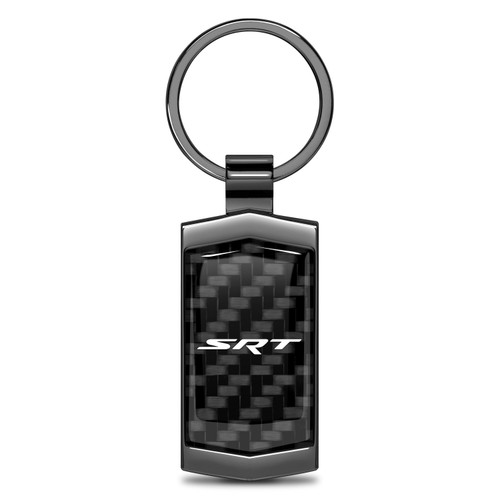 Dodge SRT Logo Real Black Carbon Fiber Gunmetal Black Metal Case Key Chain