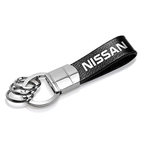 Nissan Chrome Round Hook Real Black Leather Loop Key Chain