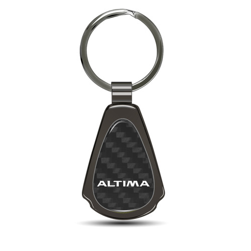 Nissan Altima Real Black Carbon Fiber Gunmetal Gray Metal Teardrop Key Chain