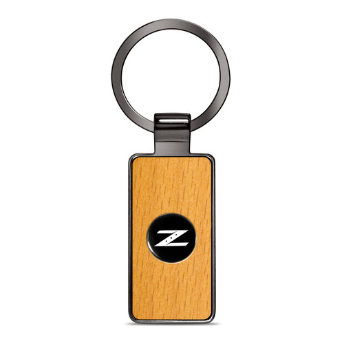 Nissan 350Z Z Roundel Logo in Black on Maple Wood Gray Gunmetal Metal Case Key Chain
