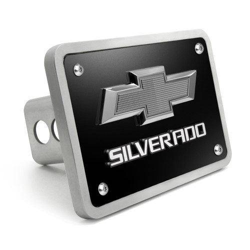 Chevrolet Silverado 3D Gunmetal Dark Gray Logo on Black Billet Aluminum 2-inch Tow Hitch Cover Chevrolet Silverado 3D Gunmetal Dark Gray Logo on Black Billet Aluminum 2-inch Tow Hitch Cover