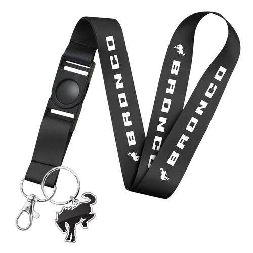 Ford New Bronco Full-Color Die-Cut Metal Key Chain with Printed Logo Black Lanyard Strap