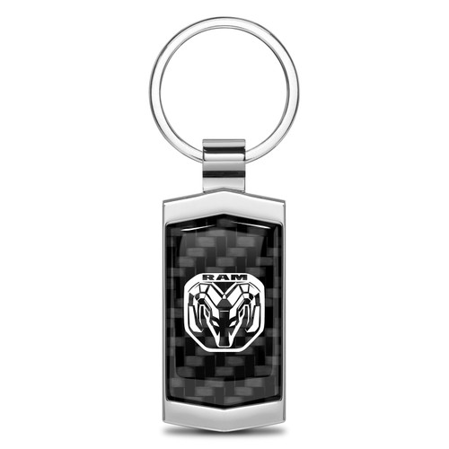 RAM 2019 up Real Black Carbon Fiber Chrome Metal Case Key Chain