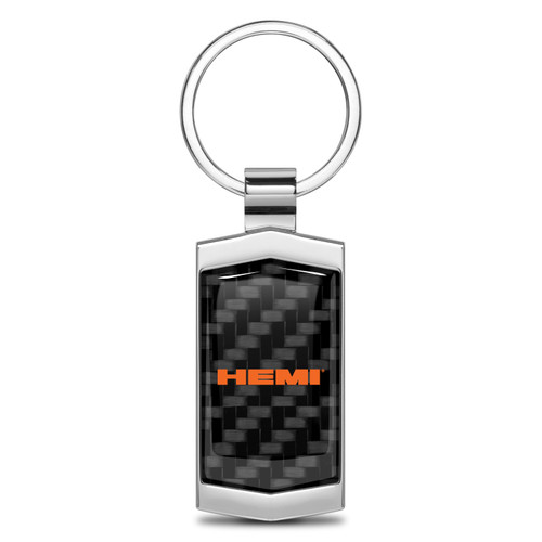 HEMI Logo Real Black Carbon Fiber Chrome Metal Case Key Chain