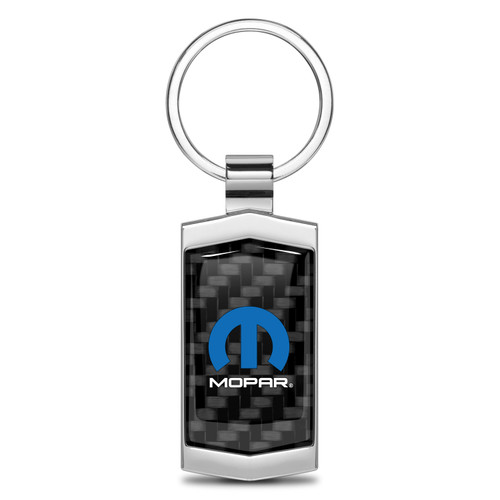 Mopar Real Black Carbon Fiber Chrome Metal Case Key Chain