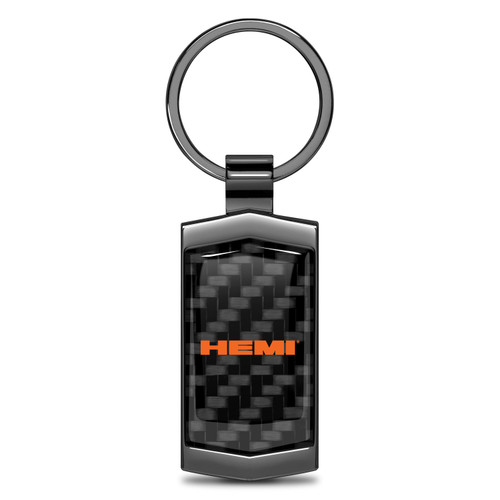 HEMI Logo Real Black Carbon Fiber Gunmetal Black Metal Case Key Chain