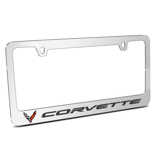 Chevrolet Corvette C8 3D Embossed Letters on Mirror Chrome Metal License Plate Frame