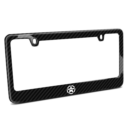Jeep Willys Star Logo Black Real 3K Carbon Fiber License Plate Frame