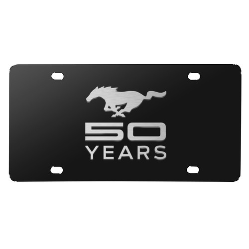 Ford Mustang 50 Years 3D Embossed Logo Black Stainless Steel License Plate