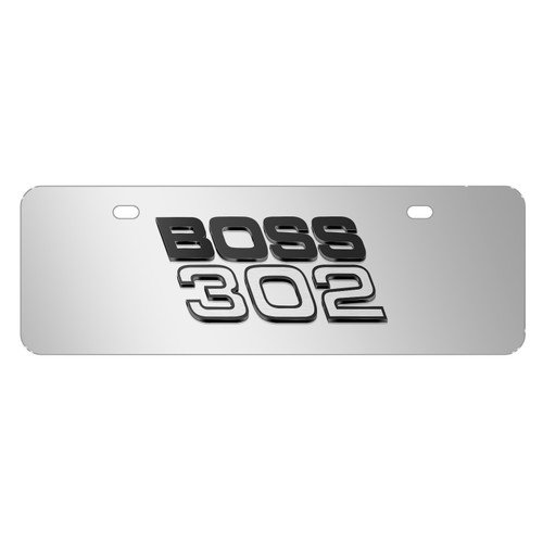 Ford BOSS 302 3D Logo 12" x 4.25" European Look Chrome Half-Size Stainless Steel License Plate