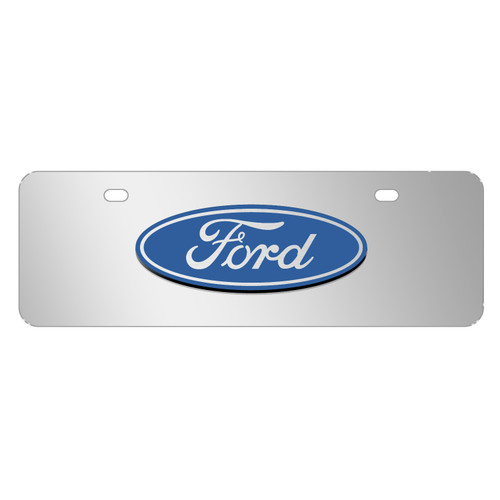 Ford 3D Logo 12" x 4.25" European Look Chrome Half-Size Stainless Steel License Plate