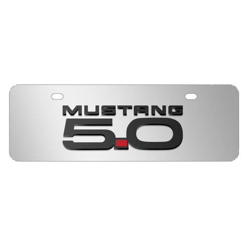 Ford Mustang 5.0 3D Logo 12" x 4.25" European Look Chrome Half-Size Stainless Steel License Plate