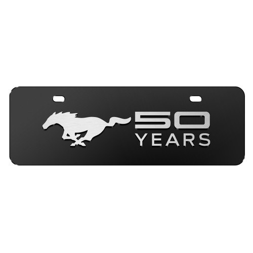 Ford Mustang 50 Years 3D Logo 12" x 4.25" European Look Black Half-Size Stainless Steel License Plate