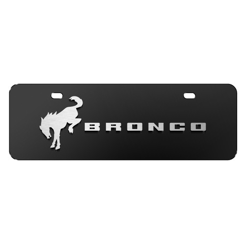 Ford Bronco 3D Logo 12" x 4.25" European Look Black Half-Size Stainless Steel License Plate