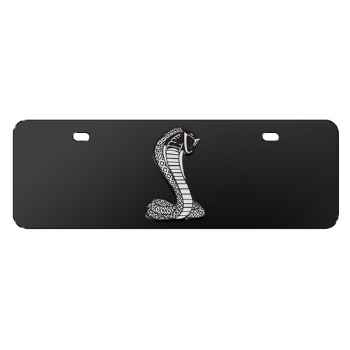 Ford Mustang Cobra 3D Logo 12" x 4.25" European Look Black Half-Size Stainless Steel License Plate
